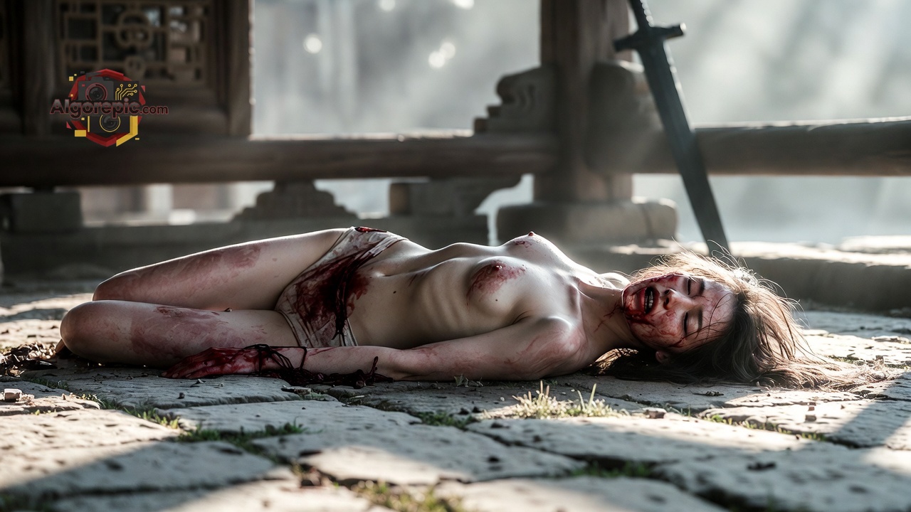 Tragic Scene of Fallen Woman - AI Generated Horror