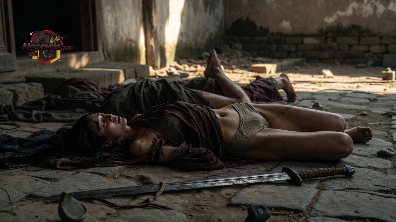 Warrior Woman Fallen - AI Generated Horror