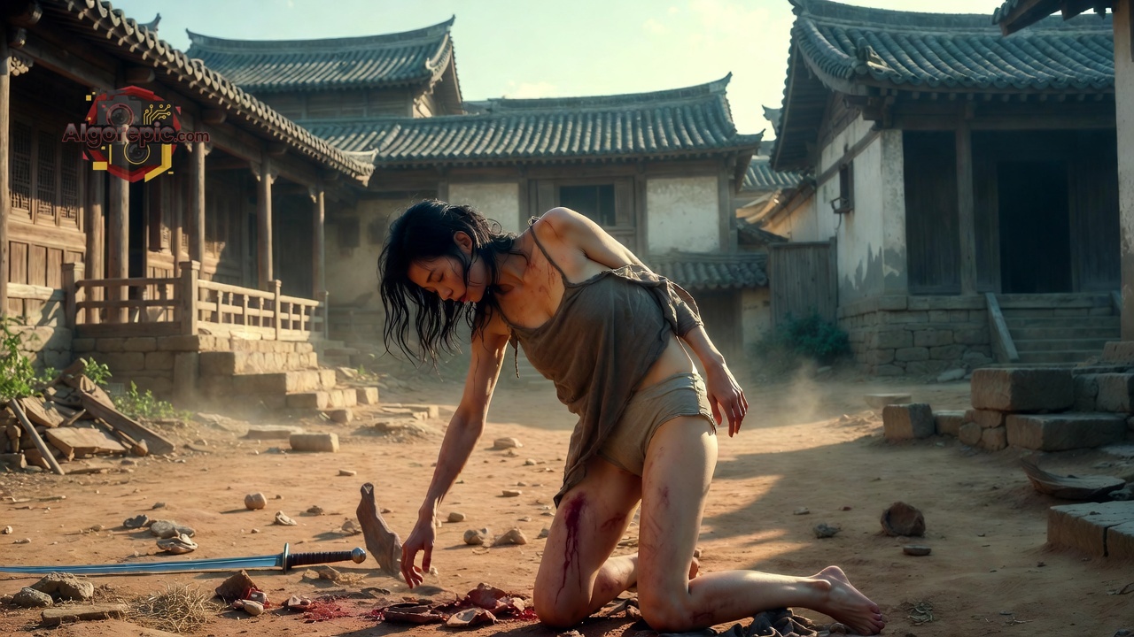 Warrior Woman in Ruins - AI Generated Horror