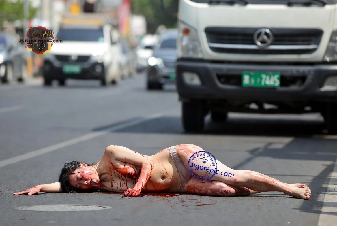 Woman on Road Accident - AI Generated Horror