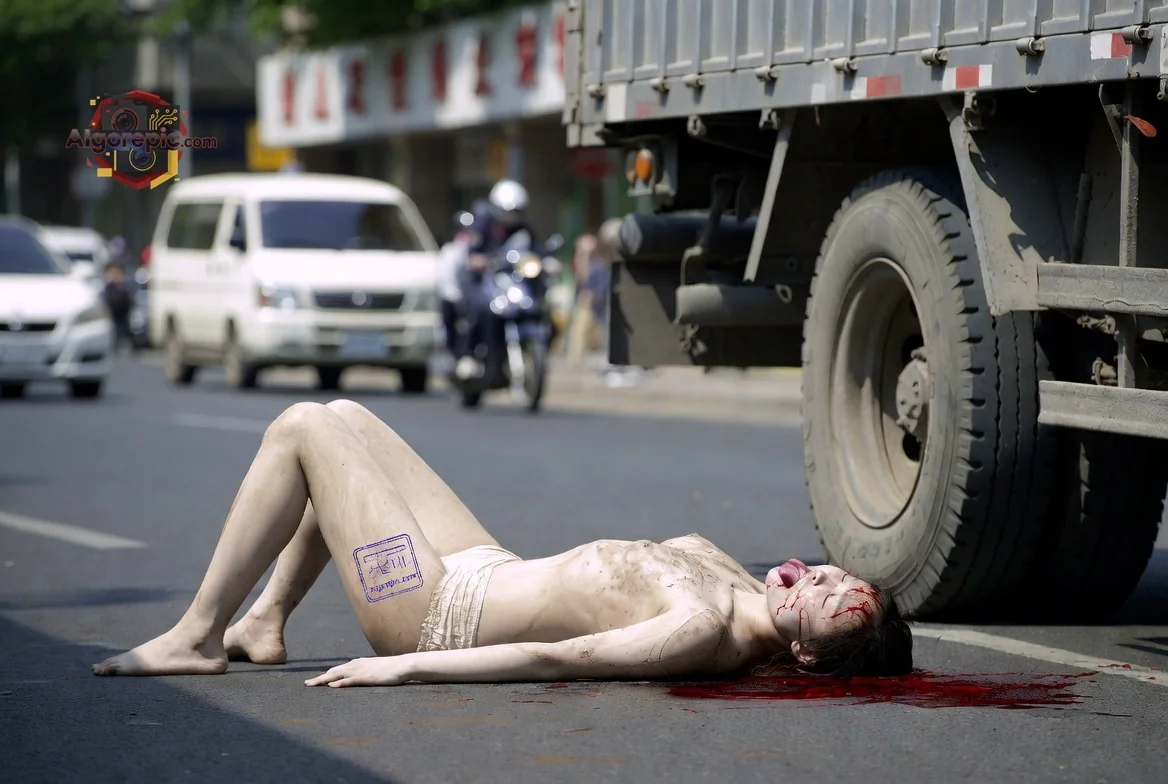 Woman on Road by Truck - AI Generated Horror
