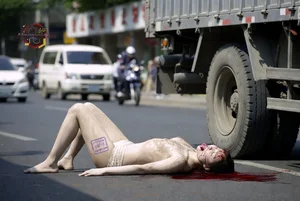 Woman on Road by Truck