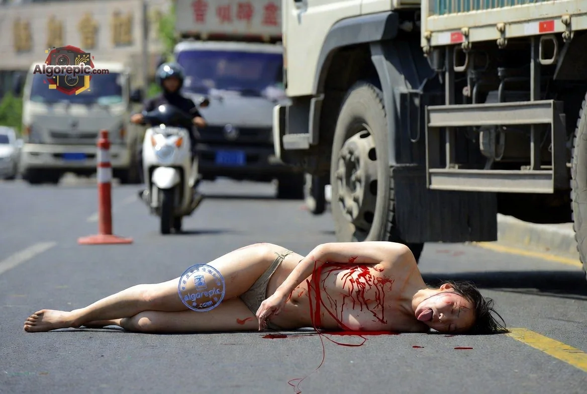 Woman on Road with Injuries - AI Generated Horror