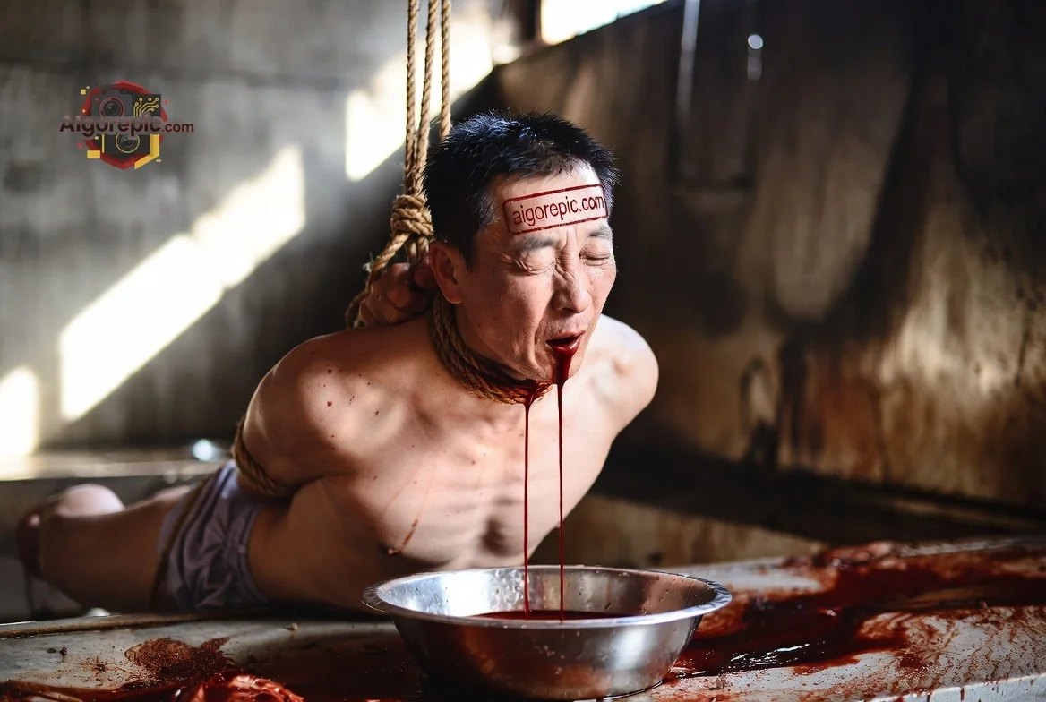 Bound Man Bleeding - AI Generated Horror