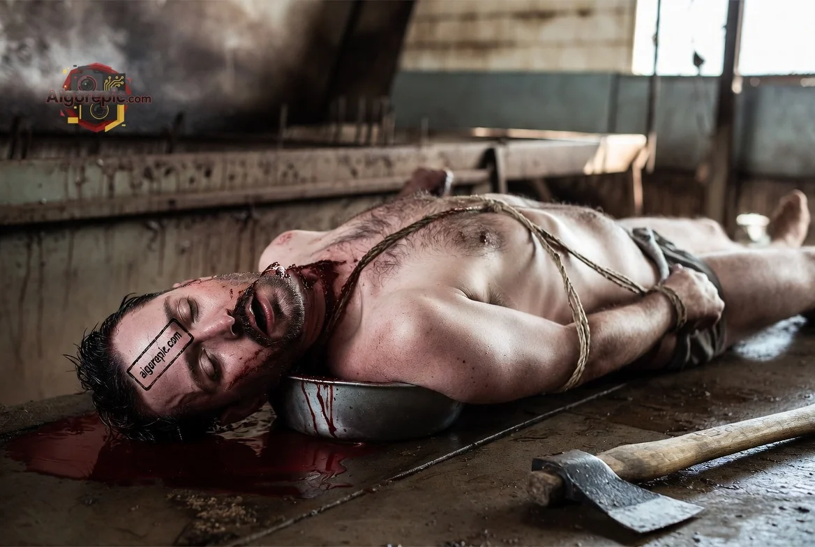 Bound Man in Blood - AI Generated Horror