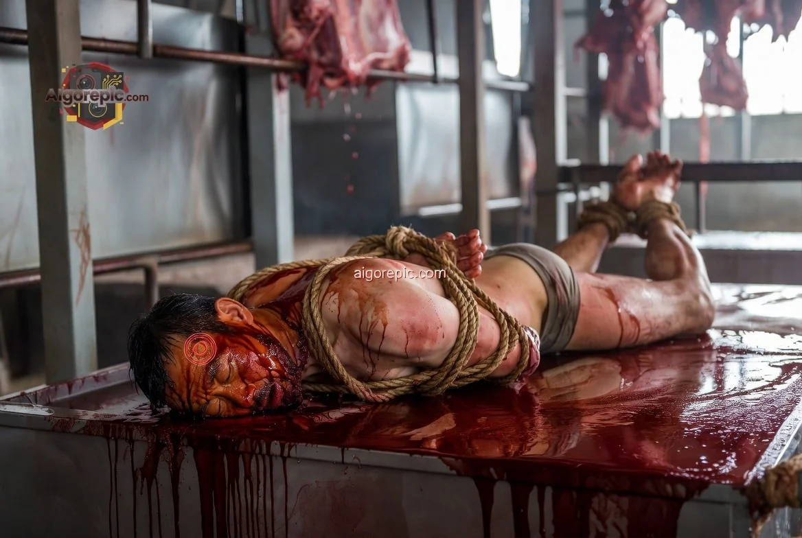 Bound Man in Slaughterhouse - AI Generated Horror