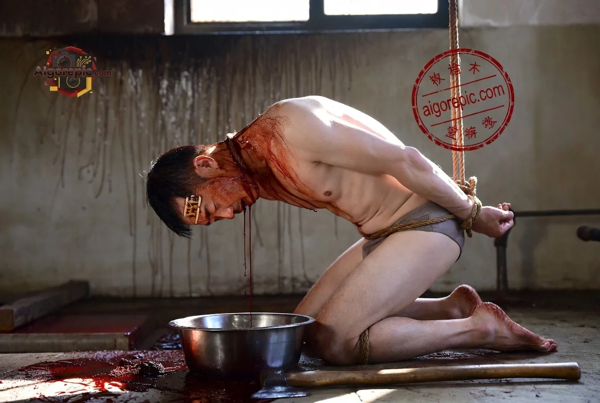 Bound Man with Blood - AI Generated Horror