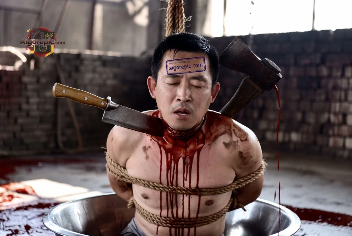 Bound Man with Knives - AI Generated Horror