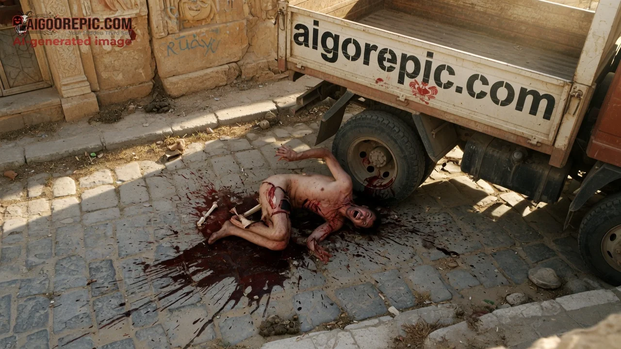 Gory Dismembered Man by Truck - AI Generated Horror