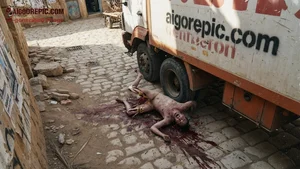 Gory Man Dead Beside Truck