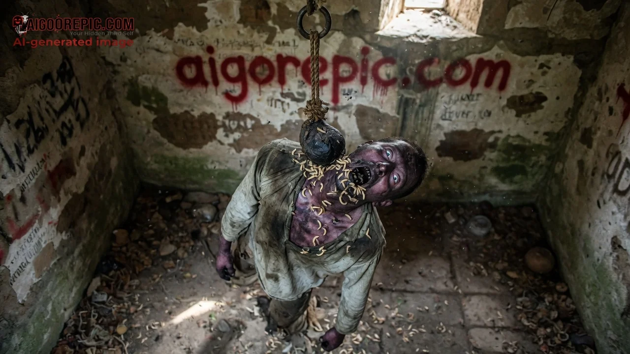 Hanging Man with Maggots - AI Generated Horror