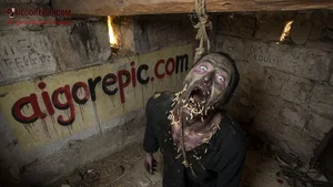 Hanging Zombie in Dark Cellar