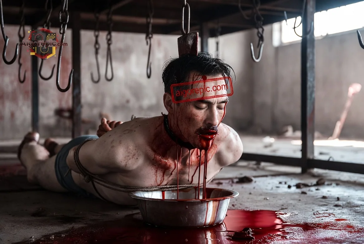 Man Bleeding in Slaughterhouse - AI Generated Horror