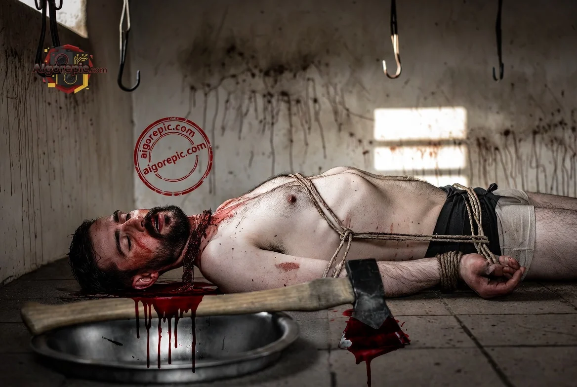 Man Bound in Bloody Scene - AI Generated Horror