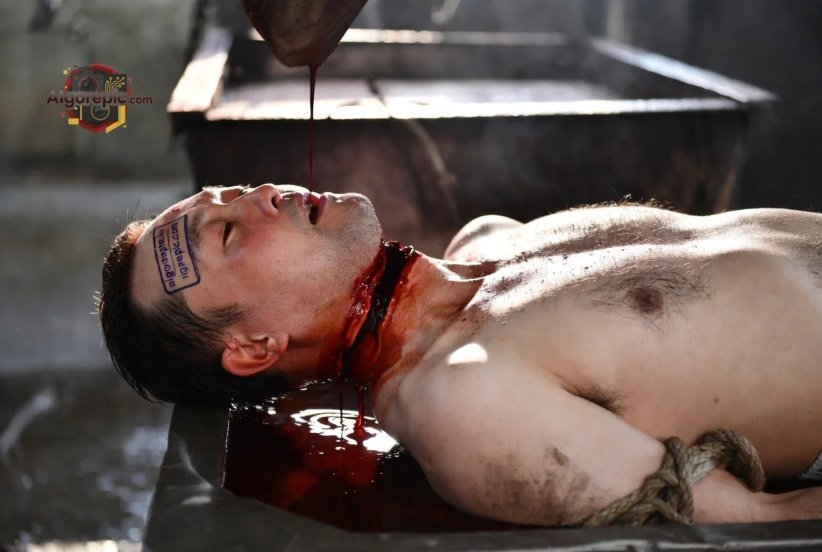 Man in Blood-Filled Trough - AI Generated Horror