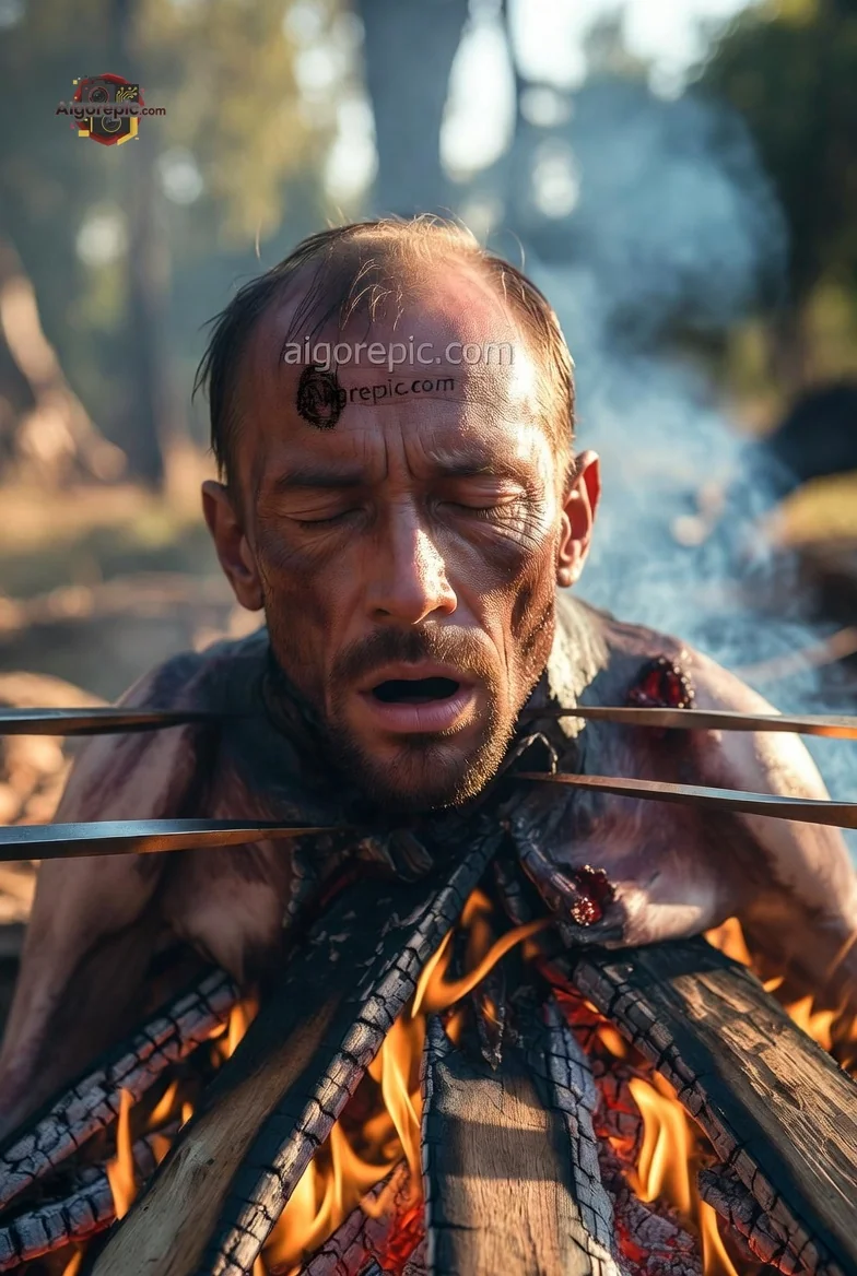 Man in Fiery Ritual - AI Generated Horror