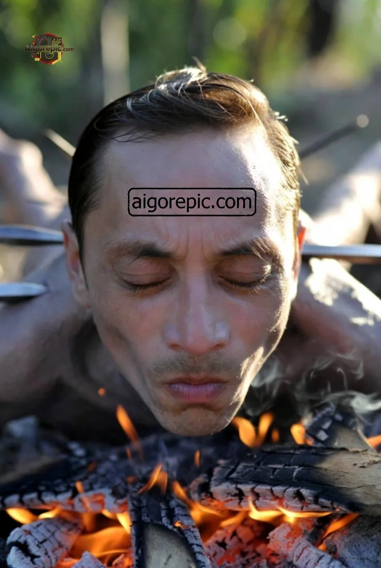 Man Over Fire Pit - AI Generated Horror