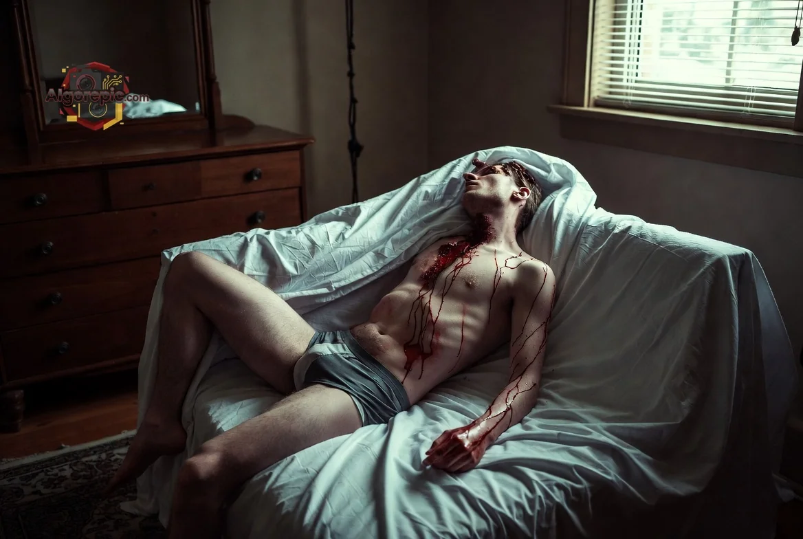 Man with Bloody Wounds - AI Generated Horror