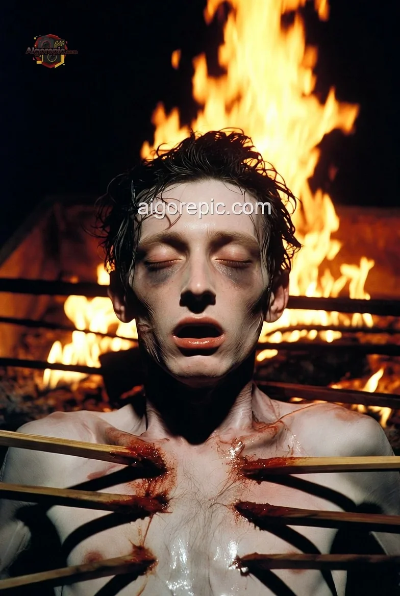 Man with Chest Ribs Exposed - AI Generated Horror