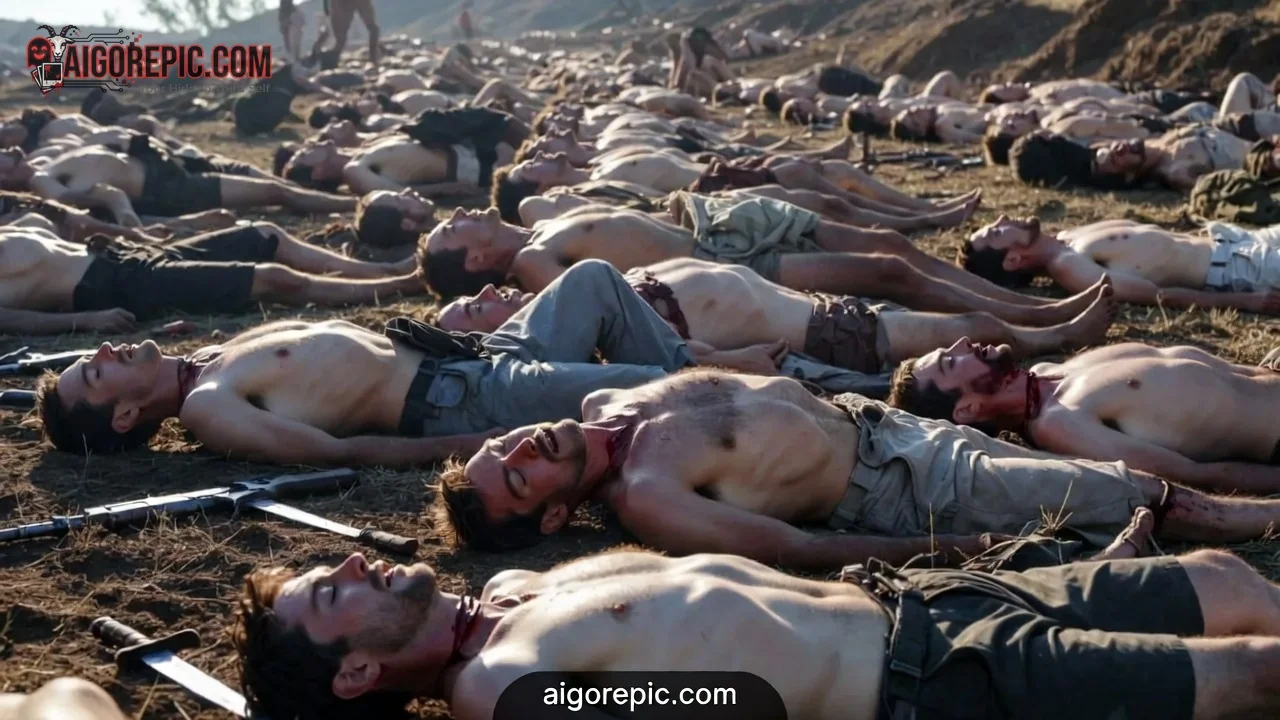 Massacre of Naked Men on Beach - AI Generated Horror