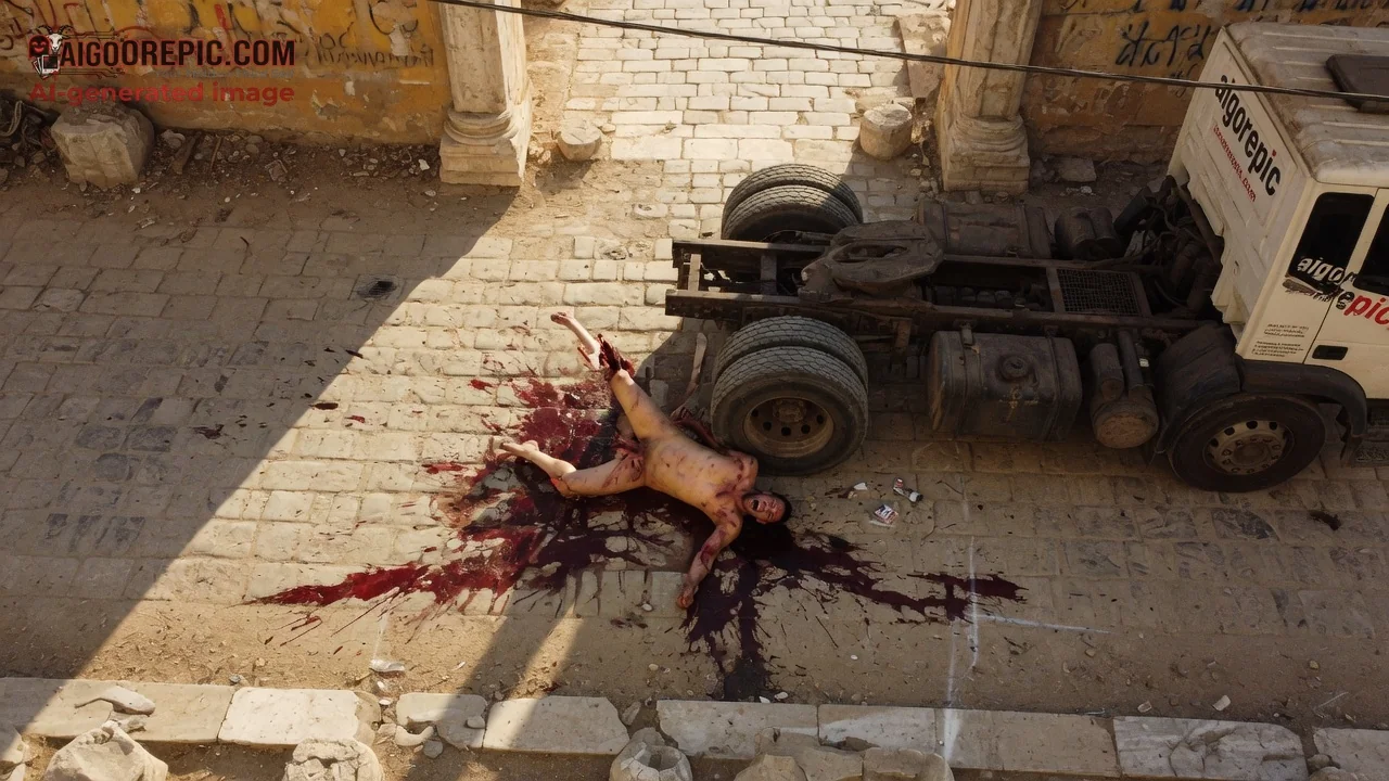 Nude Man Dead Beside Truck - AI Generated Horror