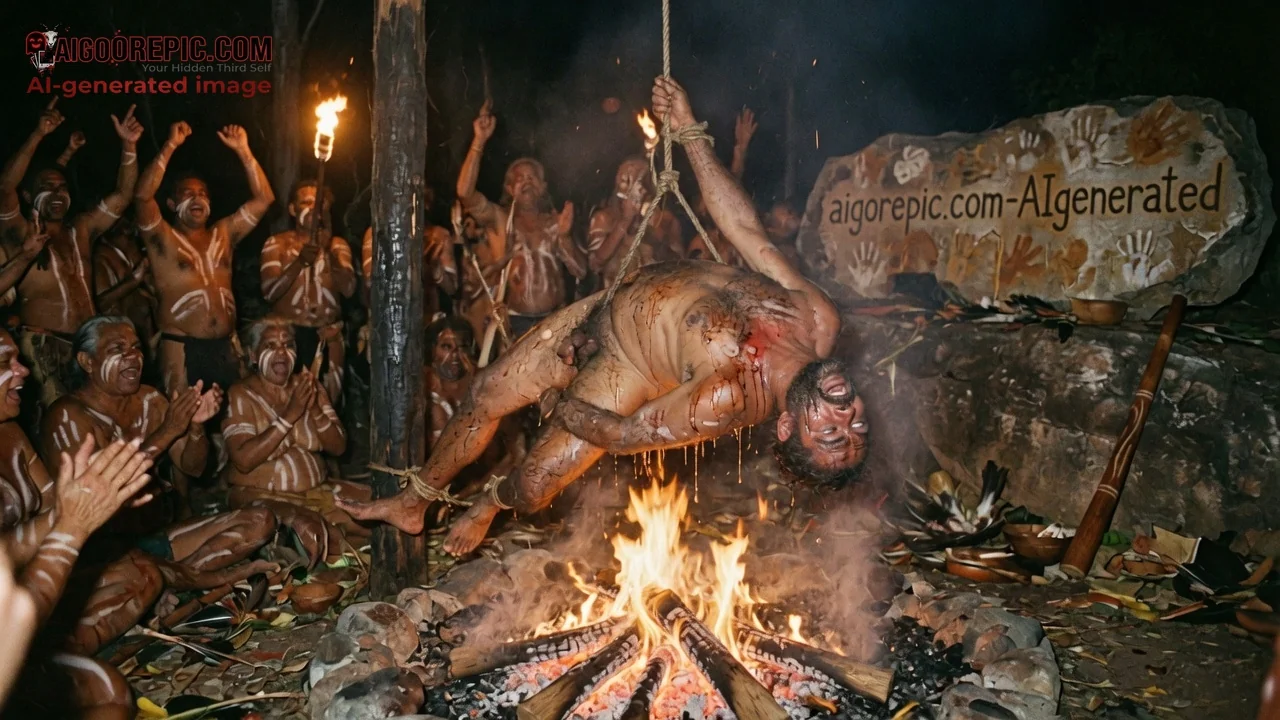 Tribal Hanging Over Fire - AI Generated Horror