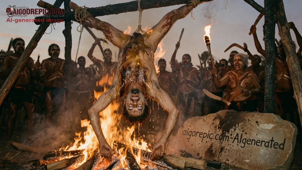 Tribal Sacrifice Over Fire - AI Generated Horror