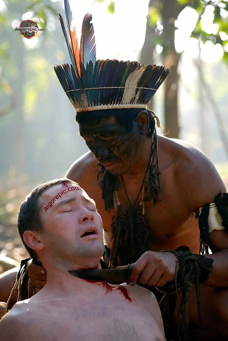 Tribal Warrior with Captive - AI Generated Horror