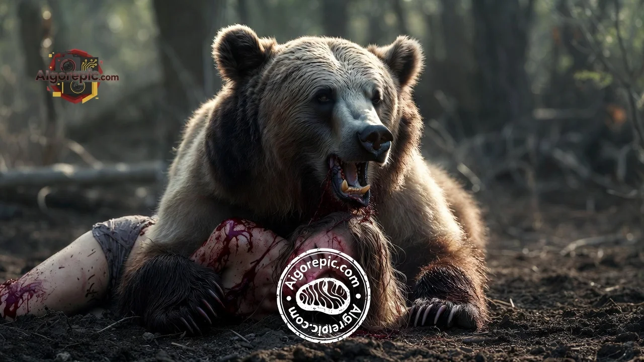Bear with Bloody Prey - AI Generated Horror