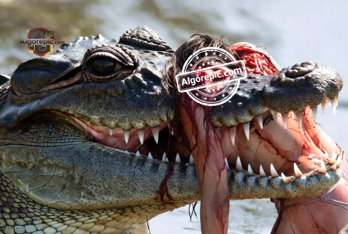 Crocodile with Bloody Prey - AI Generated Horror