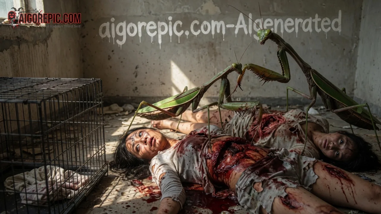 Giant Mantis Attacks Victims - AI Generated Horror
