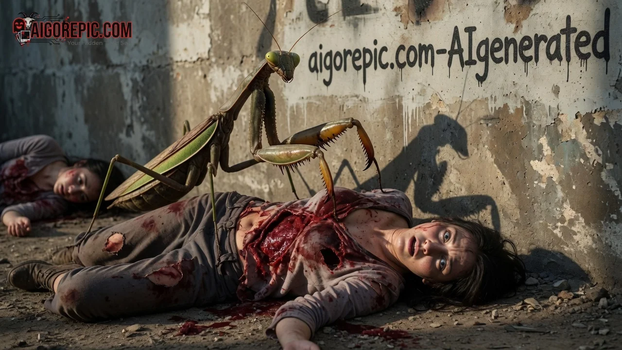 Giant Mantis Attacks Woman - AI Generated Horror