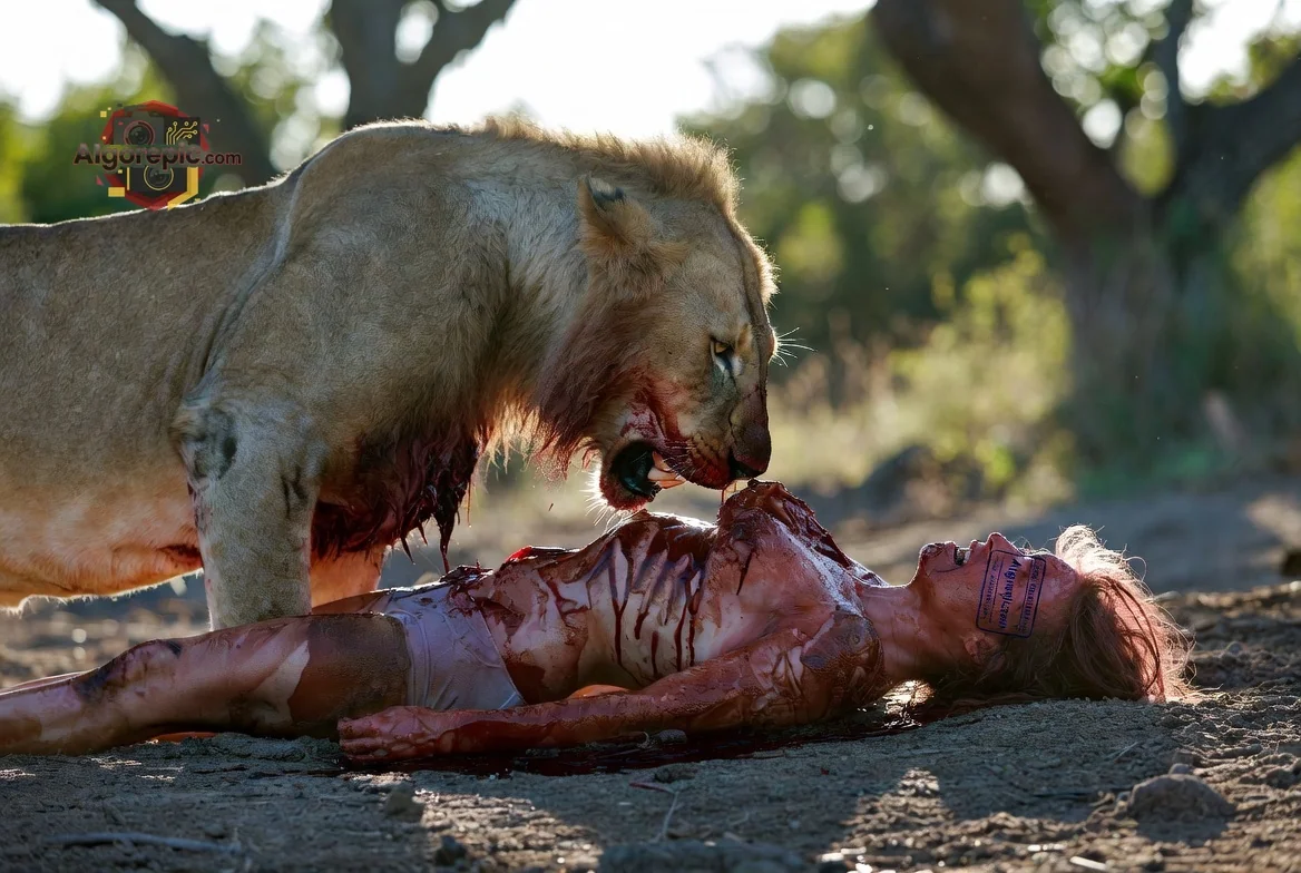 Lion Feeding on Prey - AI Generated Horror