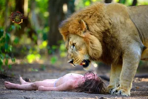 Lion Over Human Body