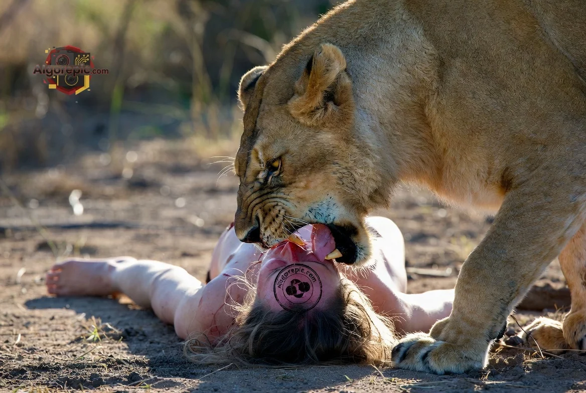 Lioness with Human Prey - AI Generated Horror