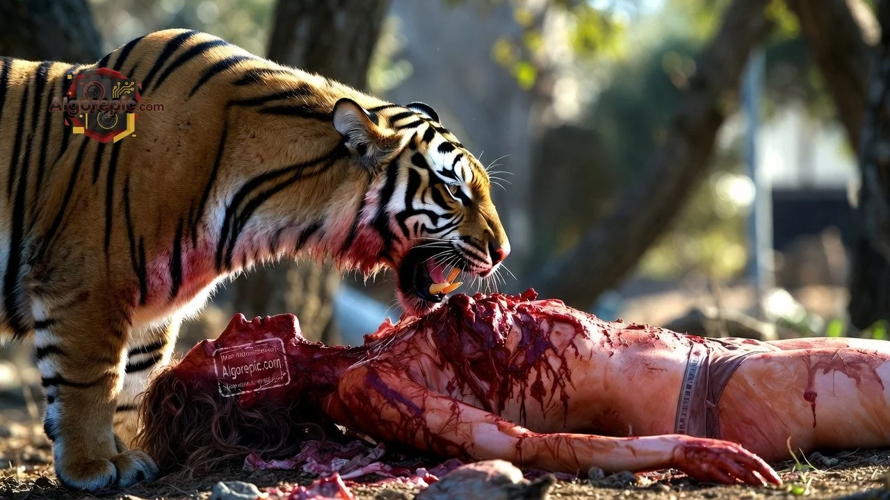 Tiger and Bloody Victim - AI Generated Horror
