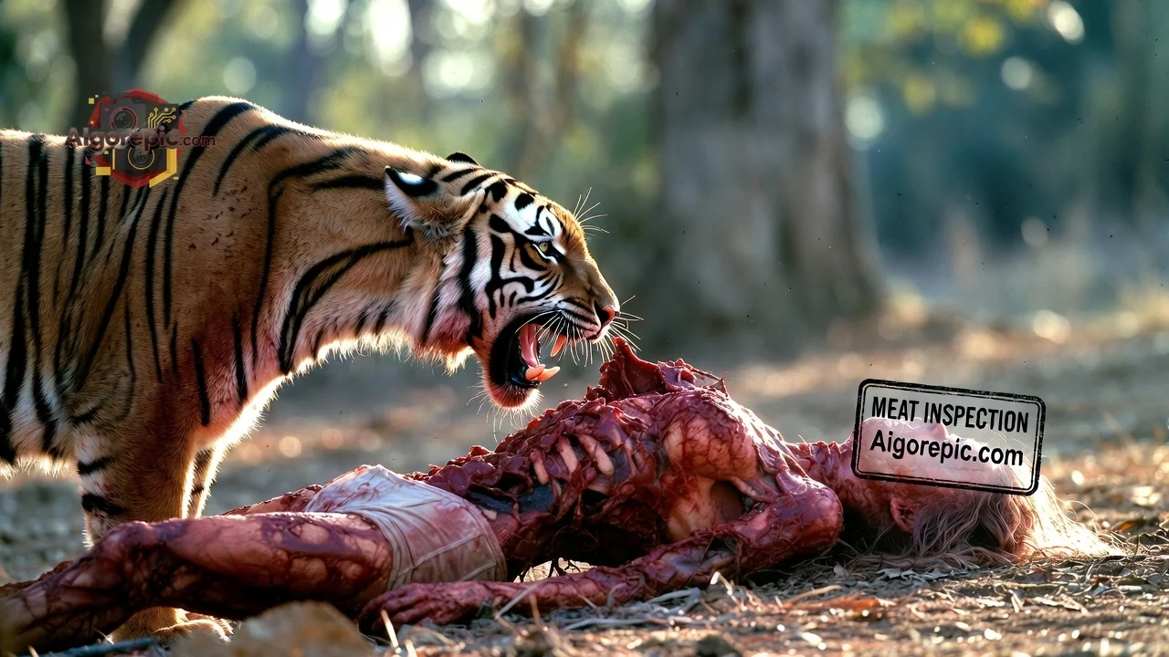 Tiger and Human Corpse - AI Generated Horror