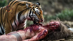 Tiger Attacking Prey