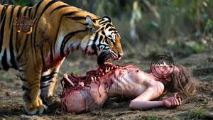 Tiger Feeding on Prey