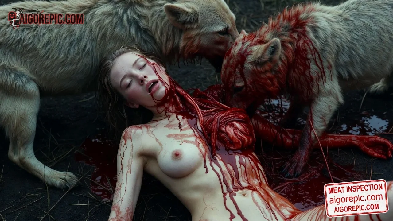 Wolves and Bloodied Woman - AI Generated Horror