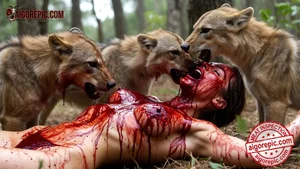 Wolves Feeding on Corpse