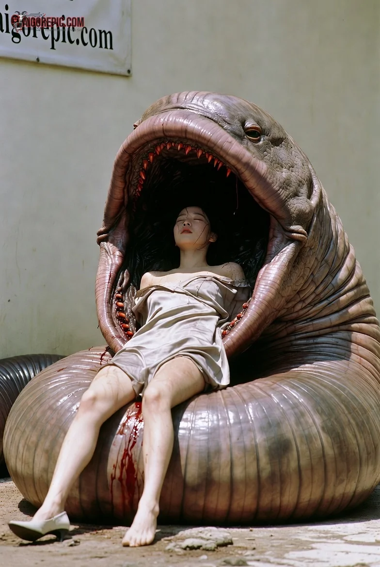 Woman in Giant Worm Chair - AI Generated Horror